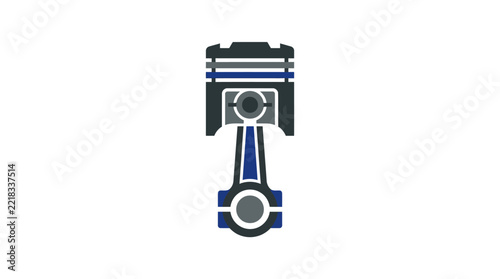 A stylized graphic illustration of a mechanical engine piston component
