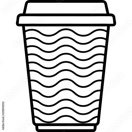 Disposable coffee cup icon with wavy texture, simple outline vector illustration.