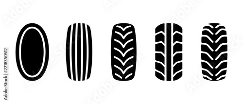 Set of five different tire tread patterns