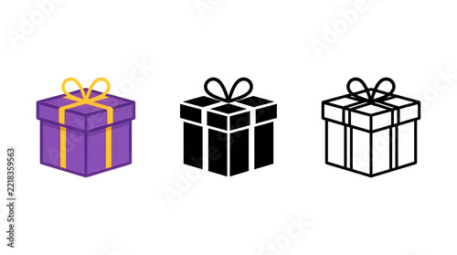 Three colorful gift boxes with ribbons