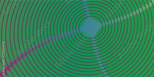 Abstract geometric background featuring concentric circles, diamond shapes, and a smooth colorful gradient in purple, teal, and green tones. Modern and dynamic design suitable for technology, business