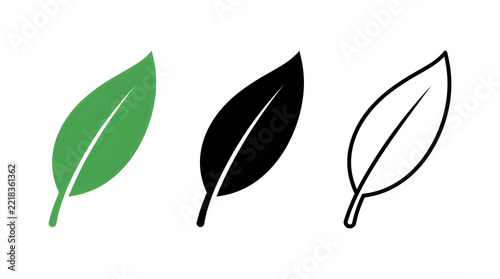 Three stylized leaves in different colors