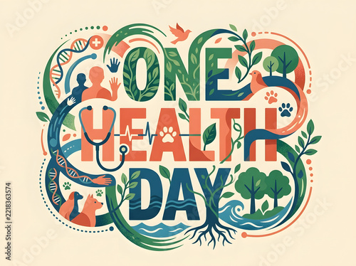Colorful one health day celebration vector illustration