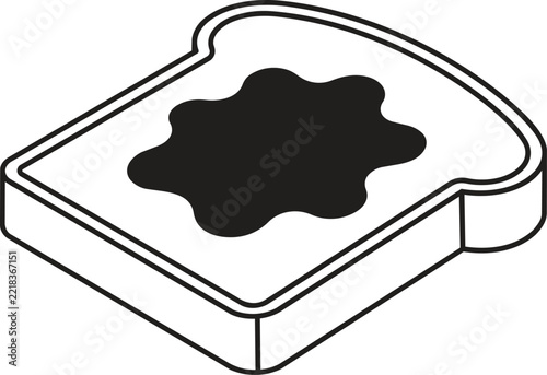 Toasted bread with chocolate spread graphic in black and white line art style for morning breakfast menu concept illustration.