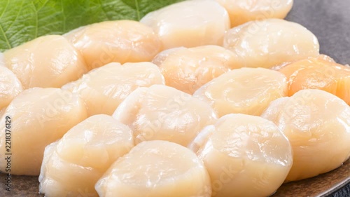 Fresh scallop sashimi artfully plated showcasing premium raw seafood and Japanese culinary craftsmanship
