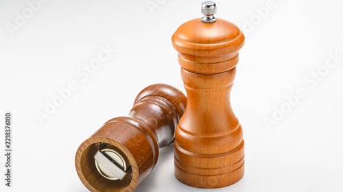 Wooden Pepper Mill With Metal Grinder, Close-Up Shot
