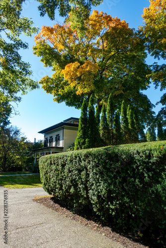 Fall foliage and a home in a Litchfield, Connecticut (CT) neighborhood
