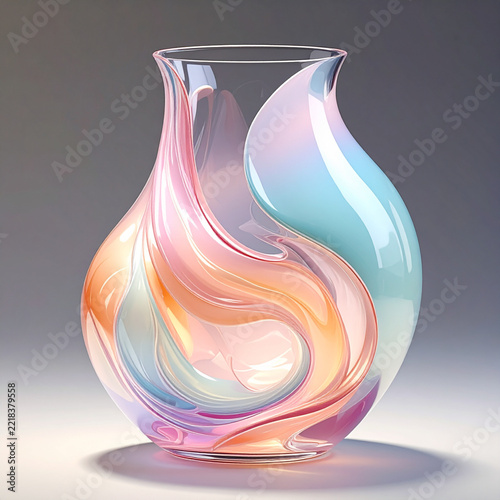 Elegant colorful glass vase with flowing pastel swirl design