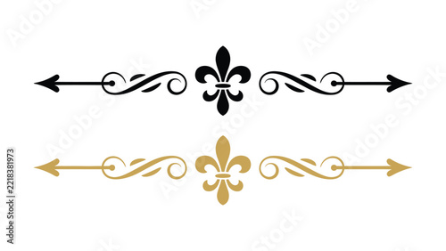 Fleur de lis floral scroll dividers with vintage ornamental arrows for luxury print design