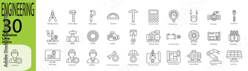 Engineering icon set. Editable stroke.