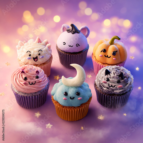 Playful Halloween cupcakes with pastel fairy-tale designs