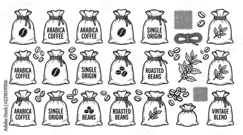 Hand-Drawn Coffee Bean Sacks and Elements