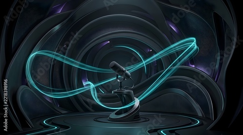 Futuristic Microphone with Glowing Digital Sound Waves