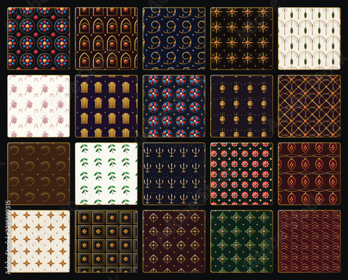 Patterns Collection with Diverse Geometric Designs and Decorative Motifs. Seamless Backgrounds for Textiles, Wrapping Paper, and Creative Projects.
