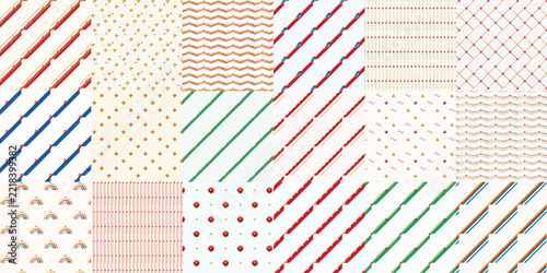 Patterns Collection with Various Geometric Designs and Textures. Abstract Background with Stripes, Zigzags, and Checkered Motifs.