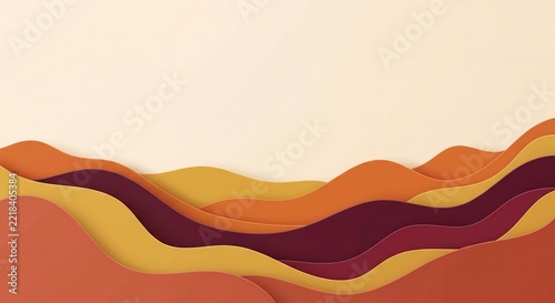Layered Abstract Rolling Hills Landscape in Sunset Warm Earth Tones