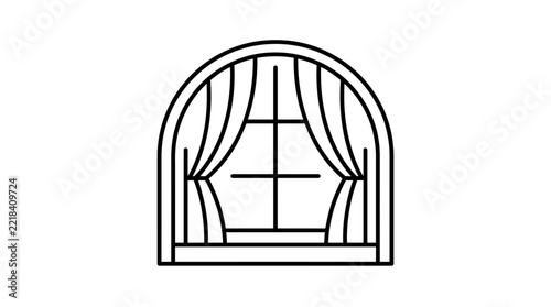 Arch Window with Curtains Line Art Icon