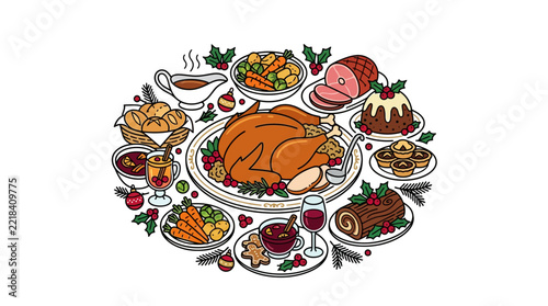Festive Holiday Feast Illustration Isolated