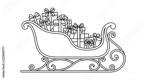 Gift Sleigh Line Art Illustration