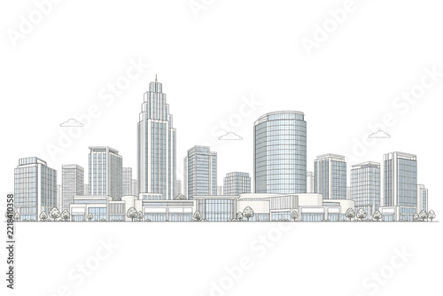 Modern metropolitan city skyline with high rise skyscrapers and commercial buildings