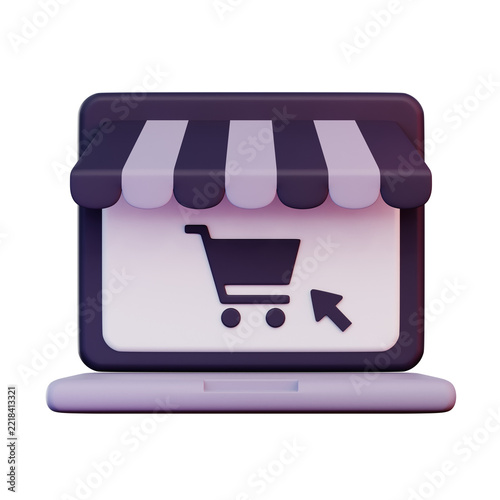 Laptop with Online Store 3D Icon
