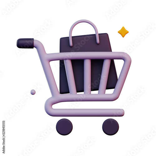 Shopping Cart with Bags 3D Icon