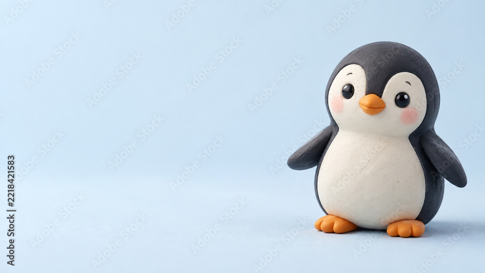 Obraz premium Cute 3D Clay Penguin Character with Large Copy Space