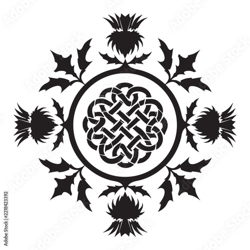 Scottish Celtic Knot and Thistle Heritage Emblem Vector