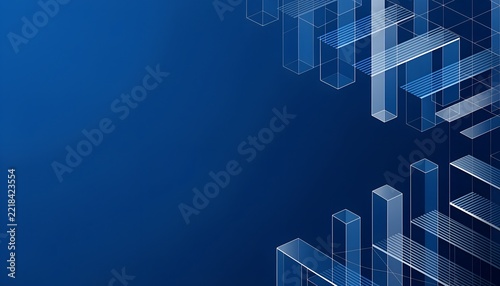Abstract Isometric Blue Glass Blocks Data Structure with Technology Background