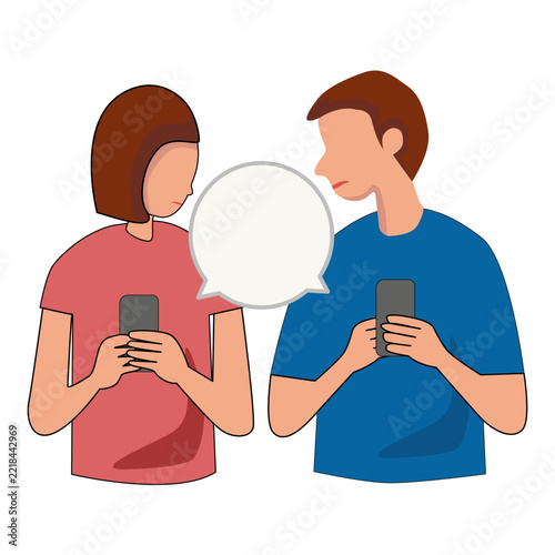 Man and woman Using Smartphones with Speech Bubble Illustration