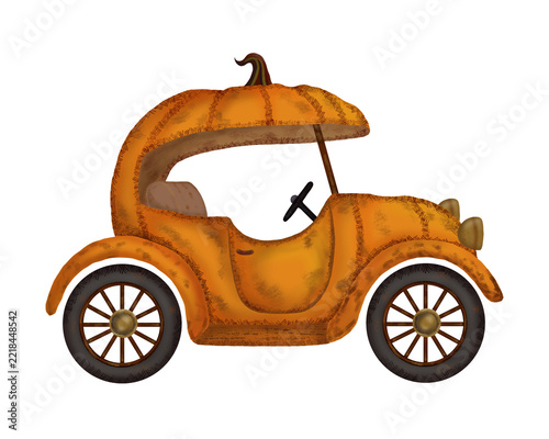 汚れたかぼちゃの形の車　レトロなイメージ　イラスト　png　挿絵　クリップアート