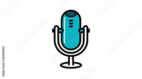 Stylized Teal Microphone Icon for Podcasting, Broadcasting, Voice Recording, Audio Communication, and Live Stream Design