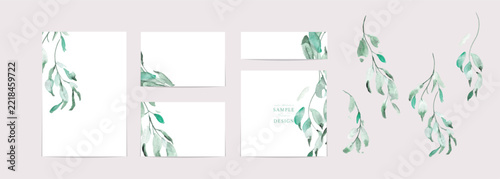 水彩の植物と葉のフレーム・SALE・キャンペーン用バナー素材セットWatercolor Botanical Leaves Frame and Sale Banner Design Set