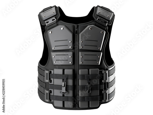 Tactical body armor vest, futuristic black combat protective gear, military armor vest isolated on Transparent Background