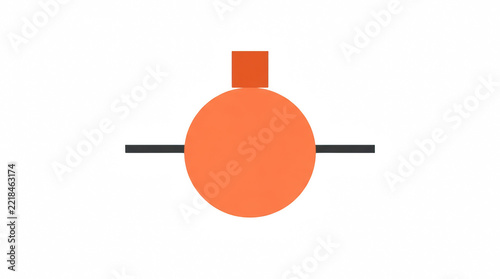 Orange circular object with rectangular protrusion on horizontal line isolated on transparent background