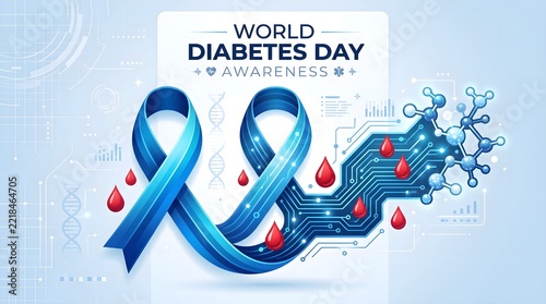 Abstract Medical Healthcare Poster for Diabetes Awareness with Circuit Ribbon and Insulin Molecular Model