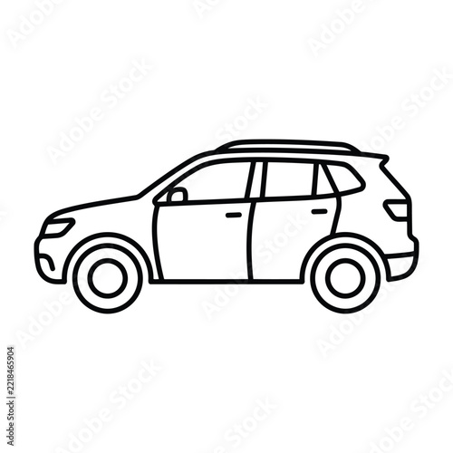 Simple linear outline illustration of a modern crossover suv vehicle
