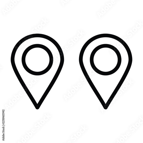 Two minimalist map pin outline icons representing location markers on map