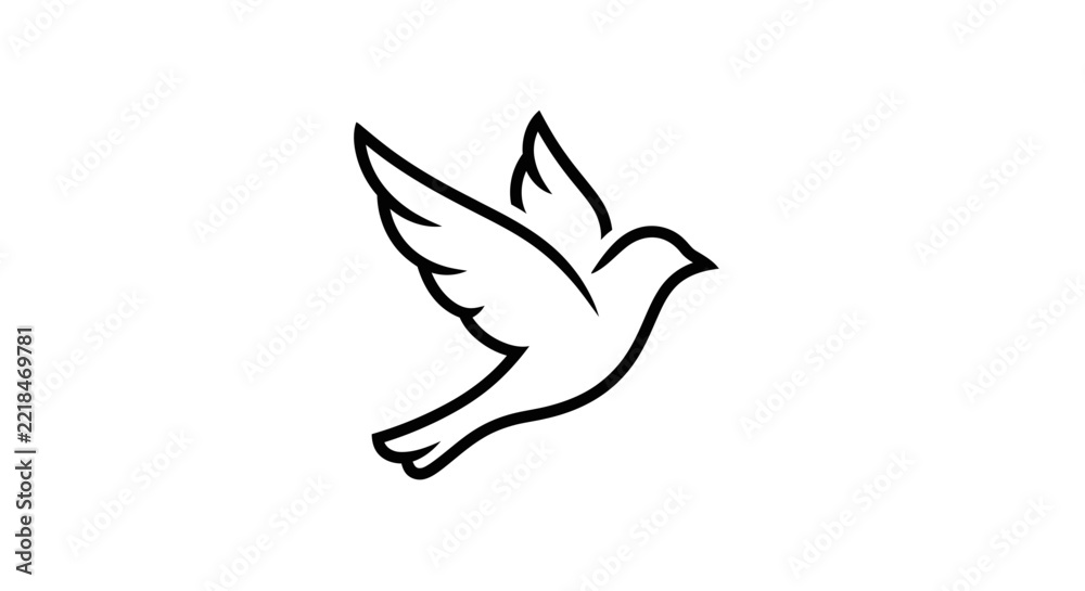 Fototapeta premium Flying Dove Line Art Illustration. Simple Black Outline Bird Drawing Symbolizing Peace, Freedom, and Hope.