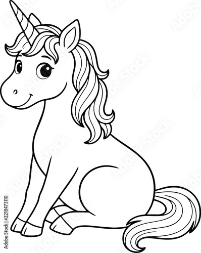 Unicorn outline vector illustration for cute fantasy coloring page