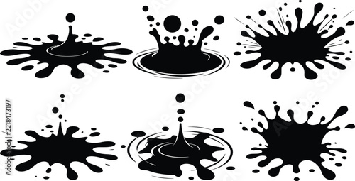 Splash vector icon set featuring liquid drops and fluid impact