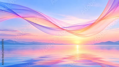Abstract Sunset Over Ocean with Flowing Pastel Silk Waves Background