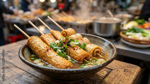 Spicy Fish Cake Skewers in Savory Broth Korean Street Food Delight