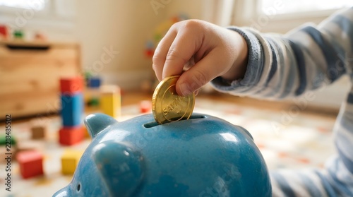 Kids Dropping Coins into a Piggy Bank for Saving Money