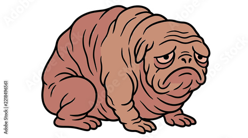 Wrinkly pink monster cartoon character