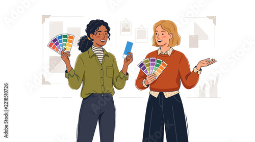 Diverse Designers Discussing Color Palettes for Creative Project