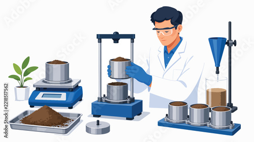 Scientist conducting soil analysis in laboratory with precision equipment