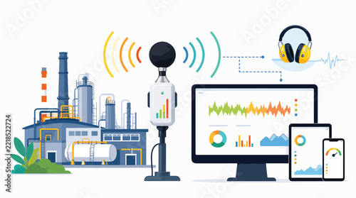 Industrial IoT and sound monitoring technology concept illustration