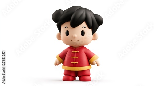 3D Cute Chinese Girl in Red Traditional Outfit Character