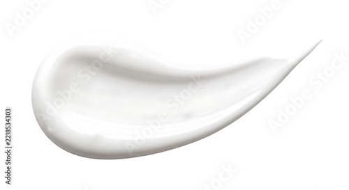 Single white cream smear, smooth cosmetic lotion texture isolated on black background